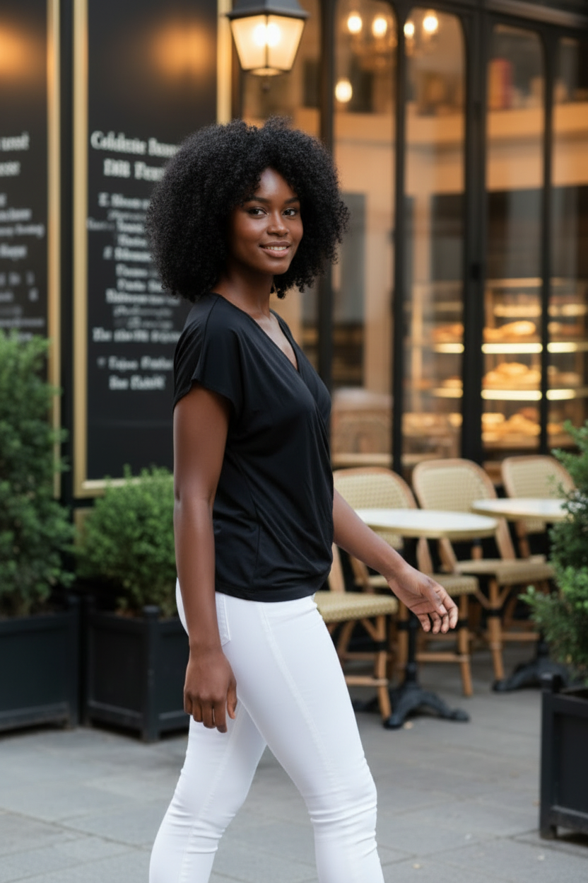 V-Neck Cap Sleeve Draped Top