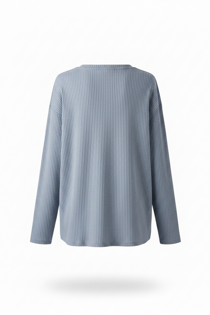 Long Sleeve Ribbed Knit Henley Top
