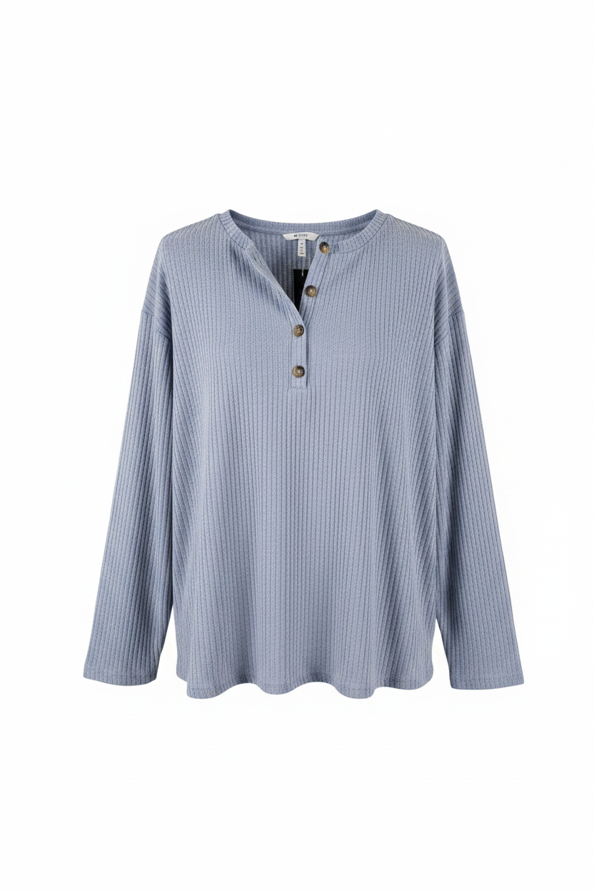 Long Sleeve Ribbed Knit Henley Top