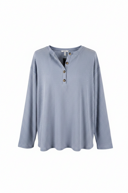 Long Sleeve Ribbed Knit Henley Top