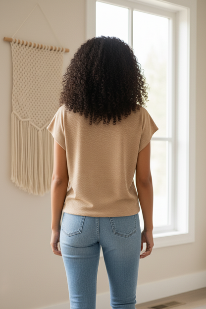 Sheer-Like Knit Crew Neck Top