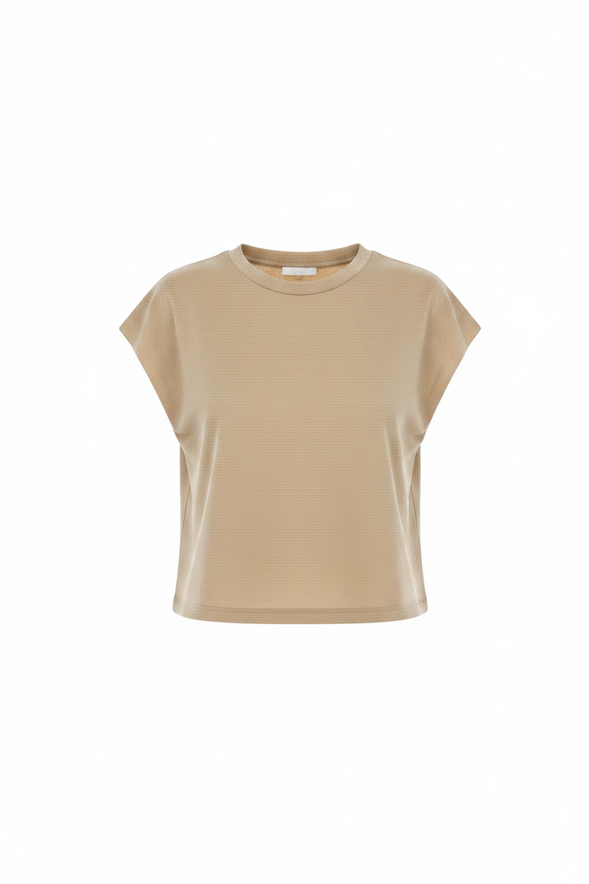 Sheer-Like Knit Crew Neck Top