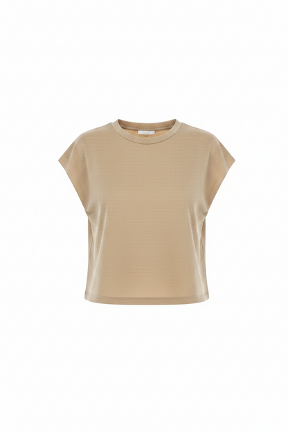 Sheer-Like Knit Crew Neck Top