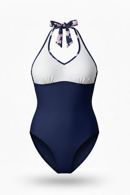 NWT Size M - Women's Blue Pink White Floral Halter One-Piece Swimsuit - Image 3