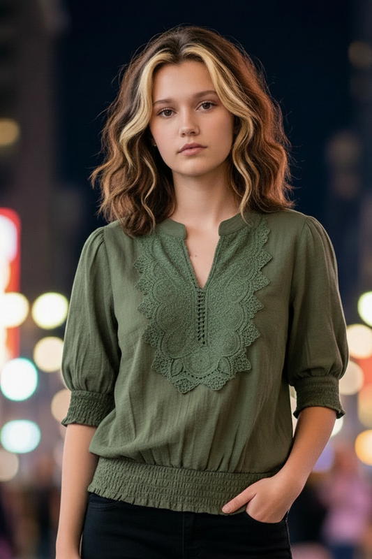 Cotton Crochet Embellished Blouse