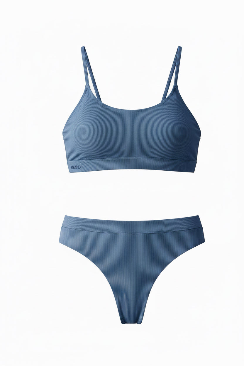 CUPSHE - 2 Pc Bikini Set - Dusty Blue Ribbed Texture - Size SMALL - NWT - Image 5