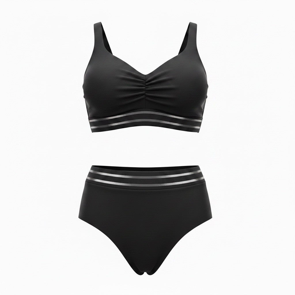 CUPSHE Women's Two-Piece Bikini - Black With Sheer Trim - Size LARGE - NWT - Image 5