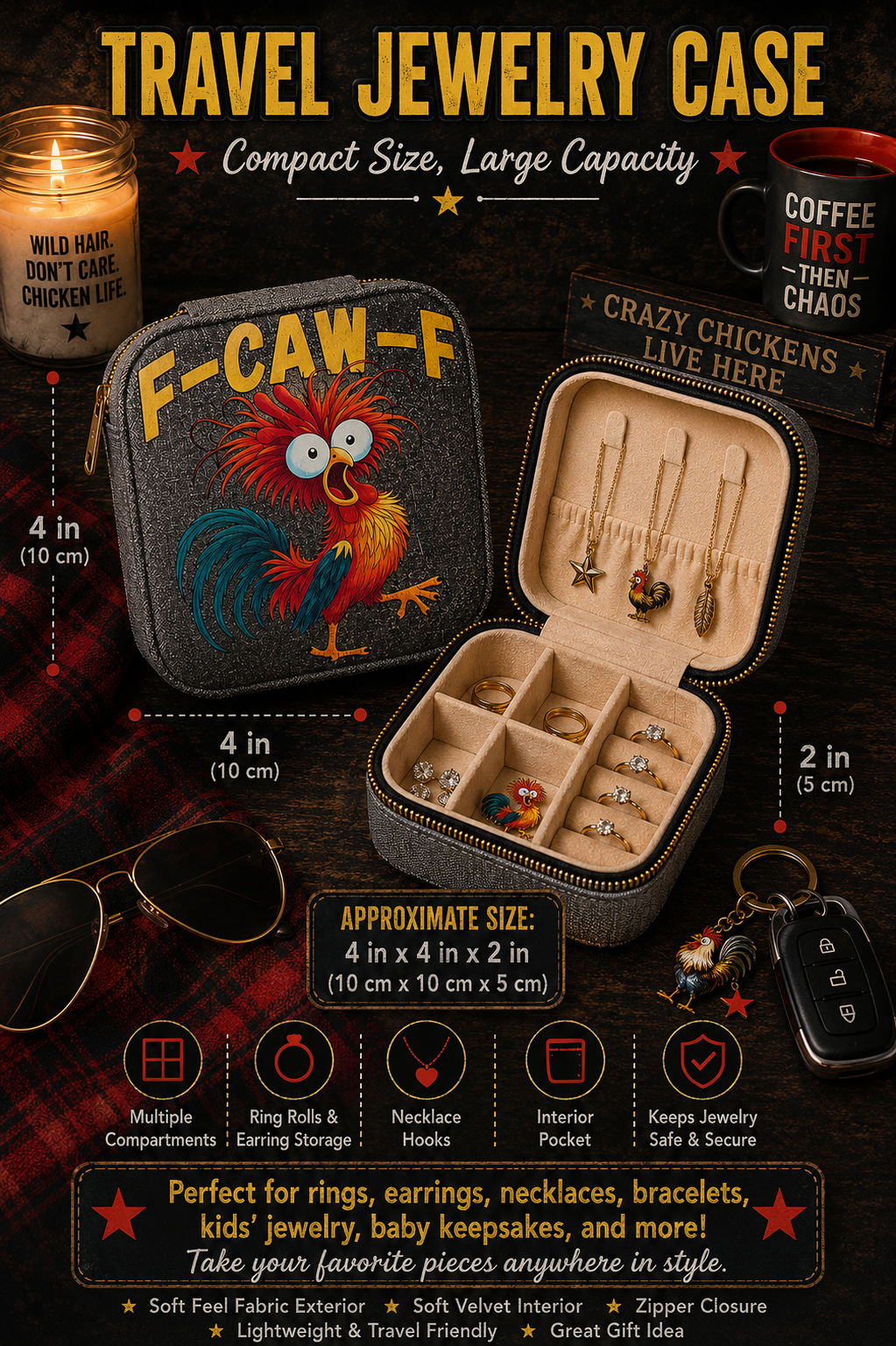F-CAW-F Chicken Travel Jewelry Case - Image 2