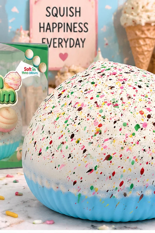 Jumbo Cream Ice Cream Squishy – 6-Inch Toy – Pink, Blue & Green