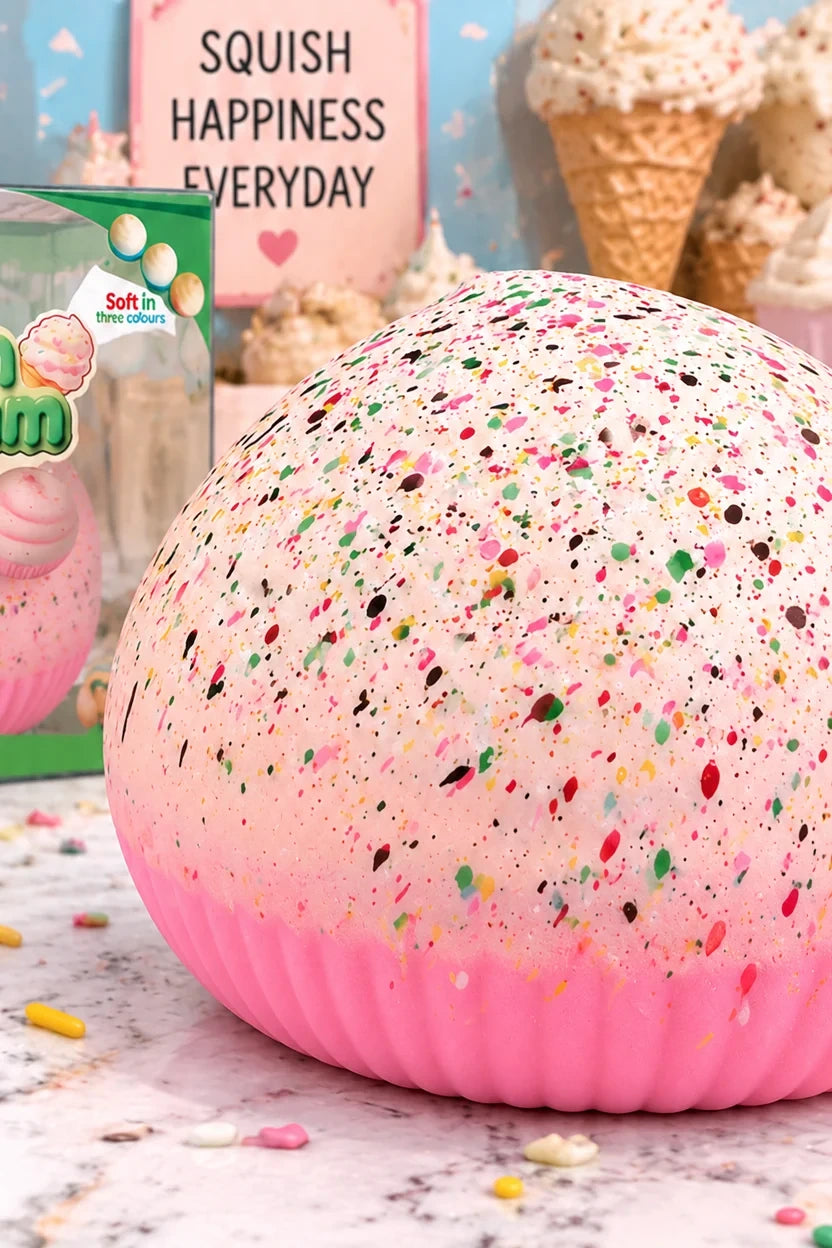 Jumbo Cream Ice Cream Squishy – 6-Inch Toy – Pink, Blue & Green