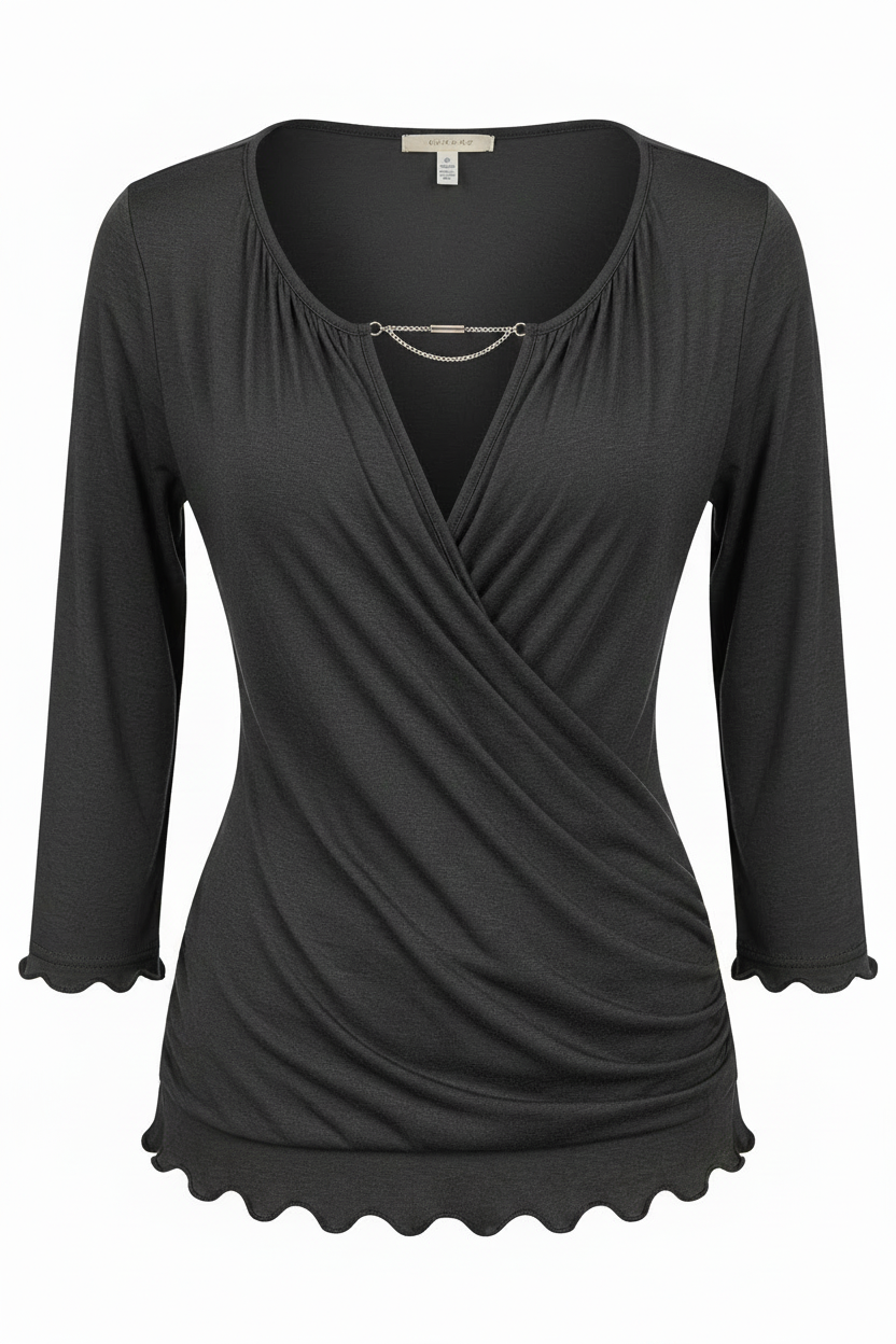 3/4 Sleeve Pleated Knit Blouse