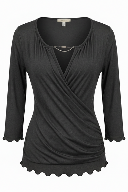 3/4 Sleeve Pleated Knit Blouse