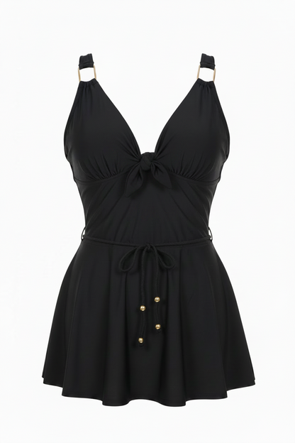 Black Belted Shaping Swim Dress