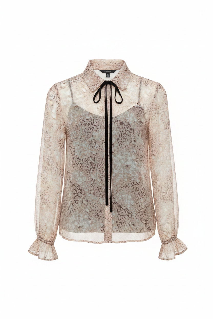 Sheer Luxury Tie-Neck Blouse