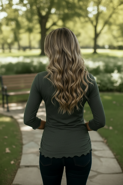 3/4 Sleeve Pleated Knit Blouse