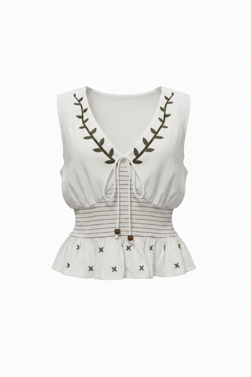 Valencia Embroidered V-Neck Top