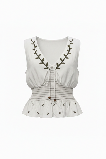 Valencia Embroidered V-Neck Top