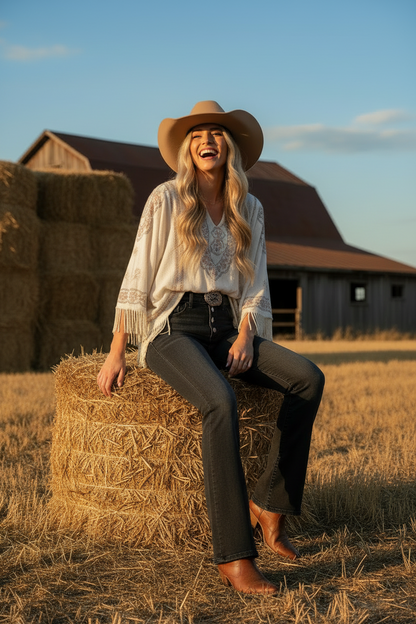Western-Style Flare Jeans Button Fly