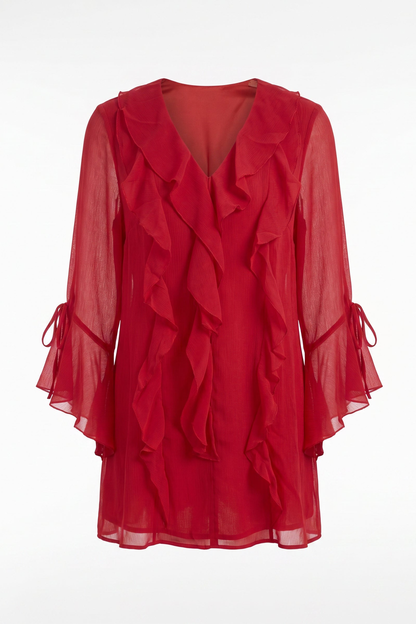 Long-Sleeve Red Cocktail Dress