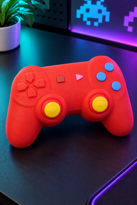 Red Jumbo Squishy Gamepad displayed on a gaming desk