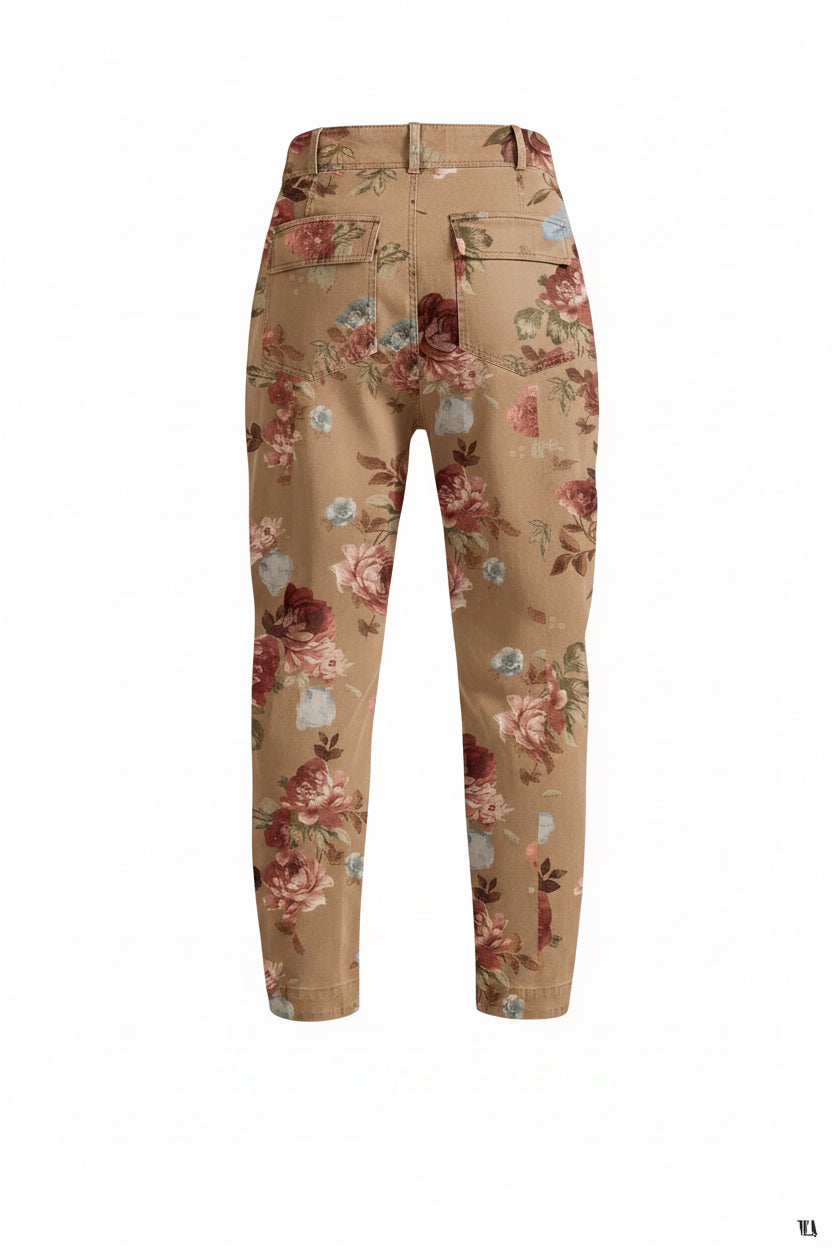 Mid Rise Floral Cropped Barrel Jeans