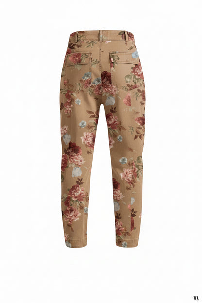 Mid Rise Floral Cropped Barrel Jeans