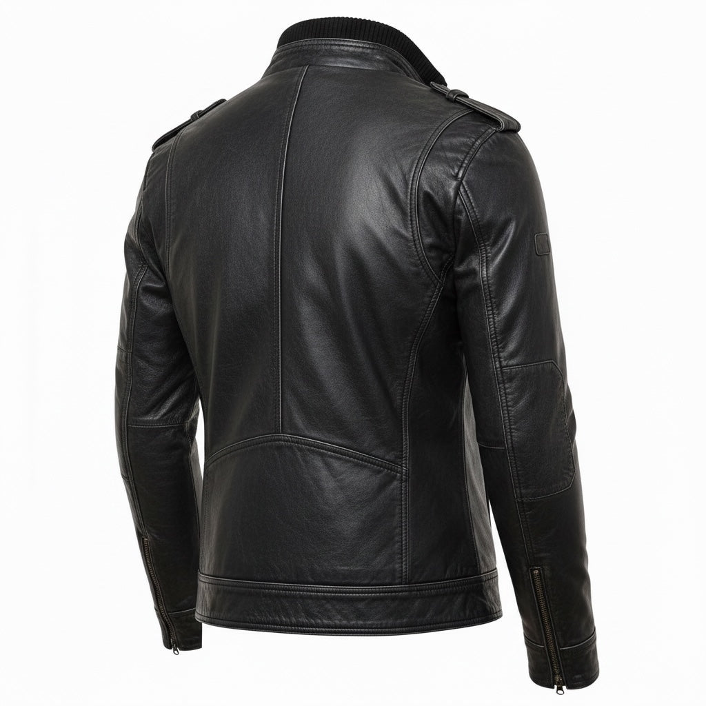 Stone Black Leather Biker Jacket
