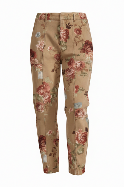 Mid Rise Floral Cropped Barrel Jeans