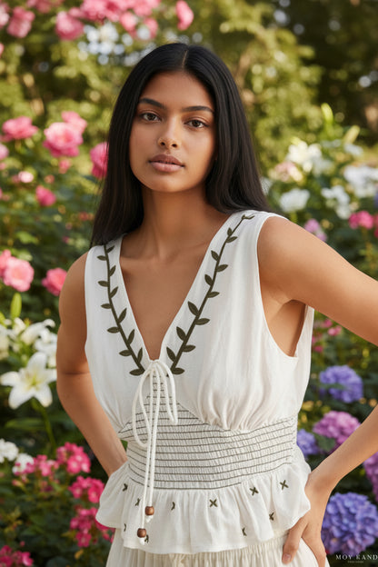 Valencia Embroidered V-Neck Top