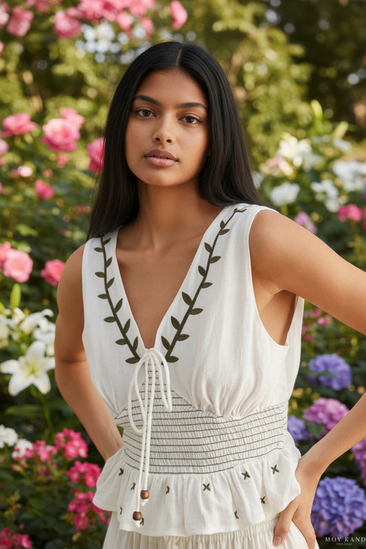 Valencia Embroidered V-Neck Top