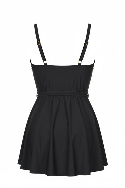Black Belted Shaping Swim Dress