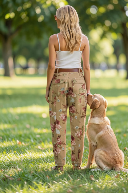 Mid Rise Floral Cropped Barrel Jeans