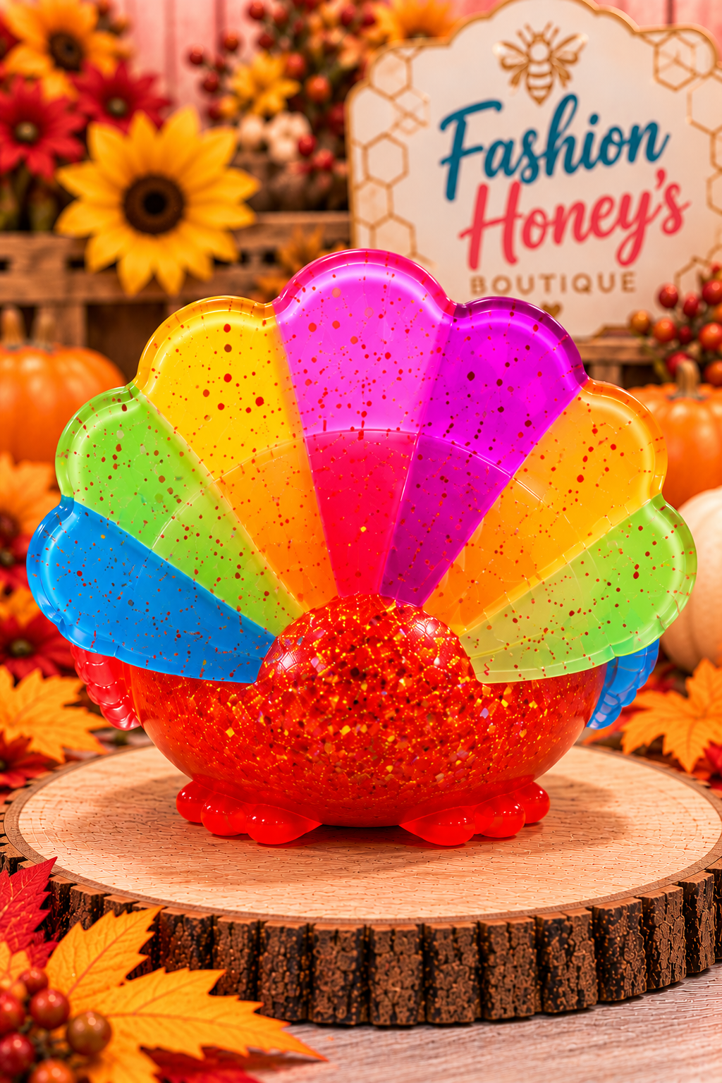 Turkey rear rainbow tail view