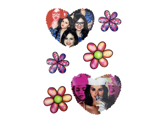 Portrait heart collages and four colorful flowers UV DTF optional cut-apart sheet, complete approved design