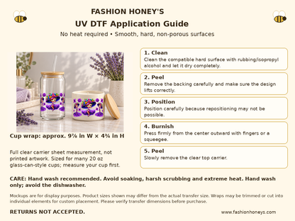 Purple floral women UV DTF cup wrap Application Guide
