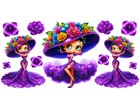 Purple Floral Women UV DTF Cup Wrap — Optional Cut-Apart Sheet