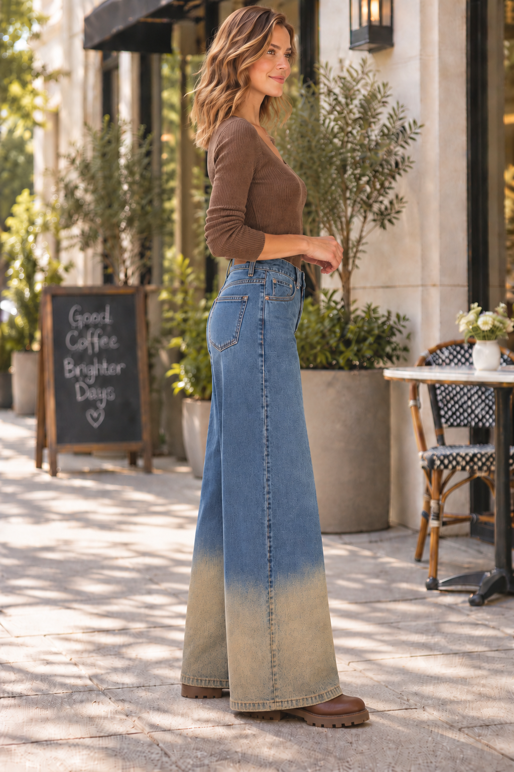 CIDER ombré wide-leg jeans modeled left side