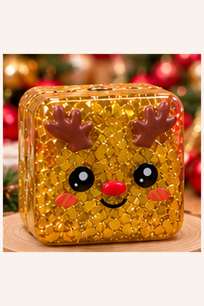 Christmas glitter cube squishy Gold-Reindeer single product view