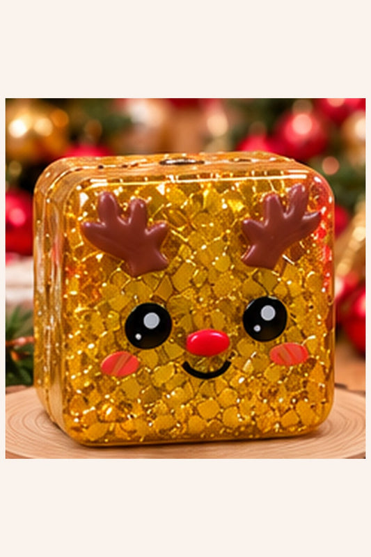Christmas glitter cube squishy Gold-Reindeer single product view