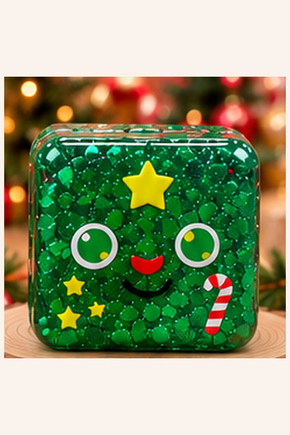 Christmas glitter cube squishy Green-Tree single product view