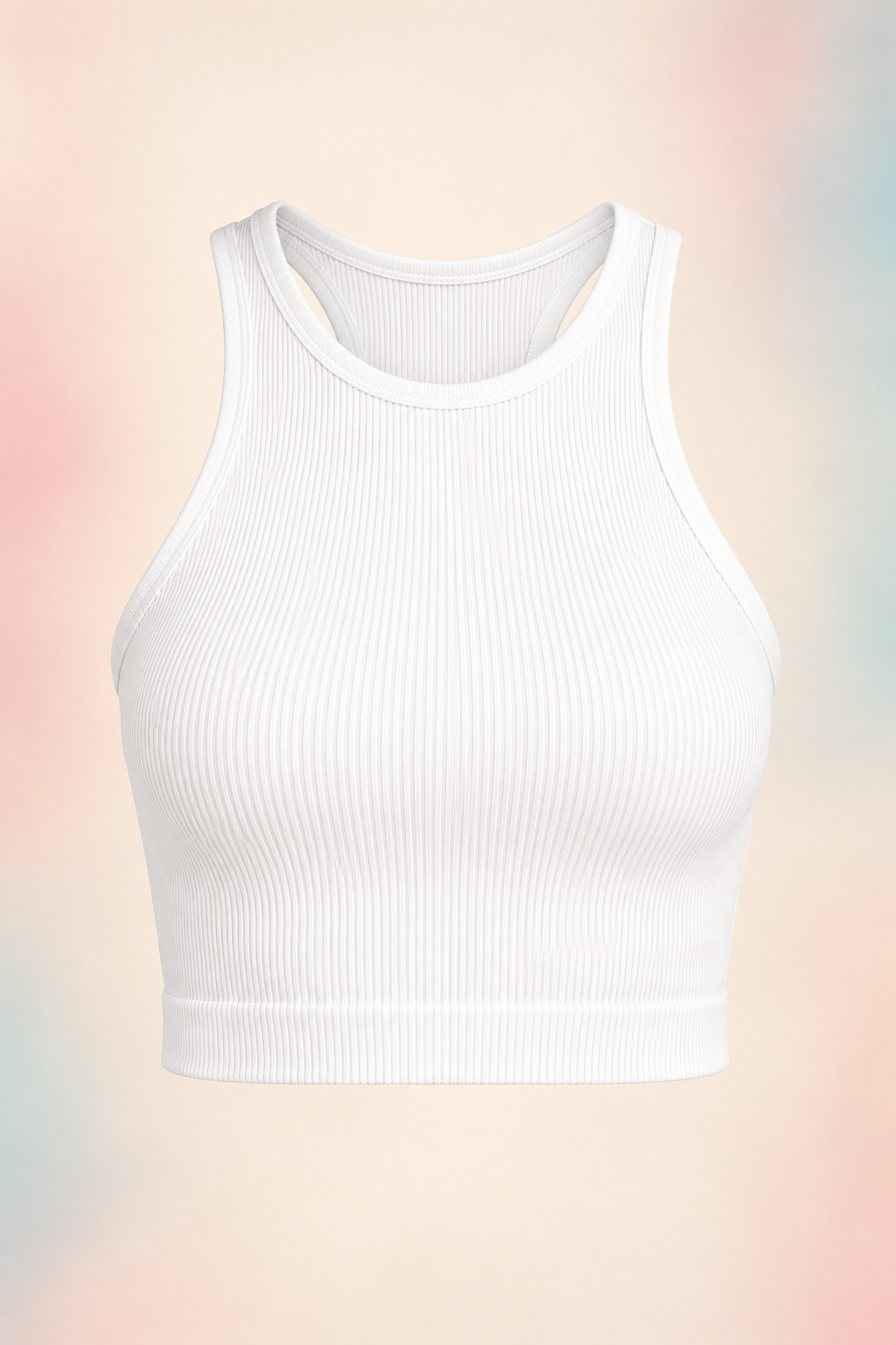Zenana White NT-54017A ribbed racerback crop tank Ghost-Front view