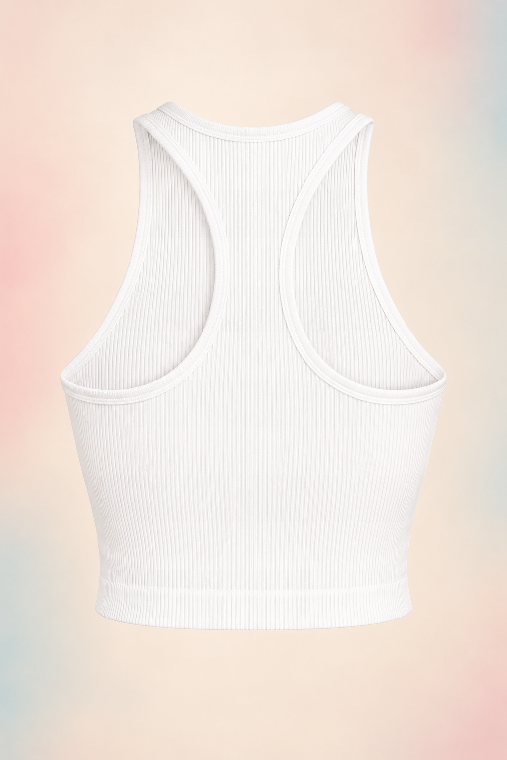 Zenana White NT-54017A ribbed crop tank ghost mannequin racerback view