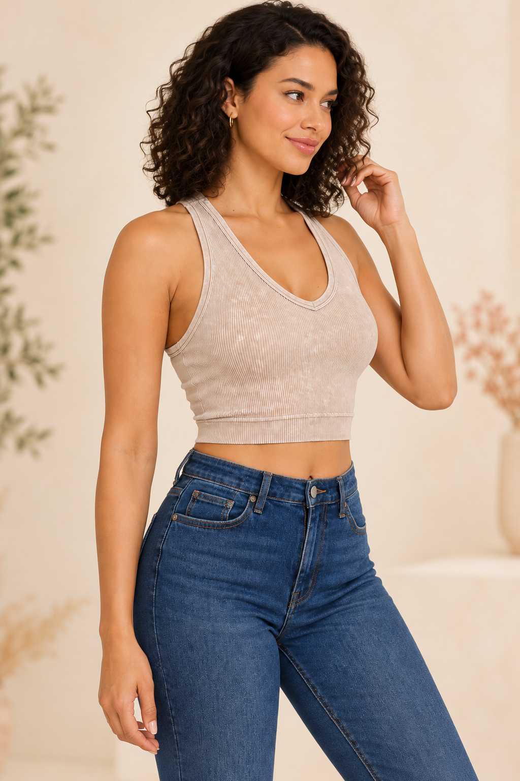 Zenana NTW-6144A Ash Mocha crop brami, right three-quarter model view