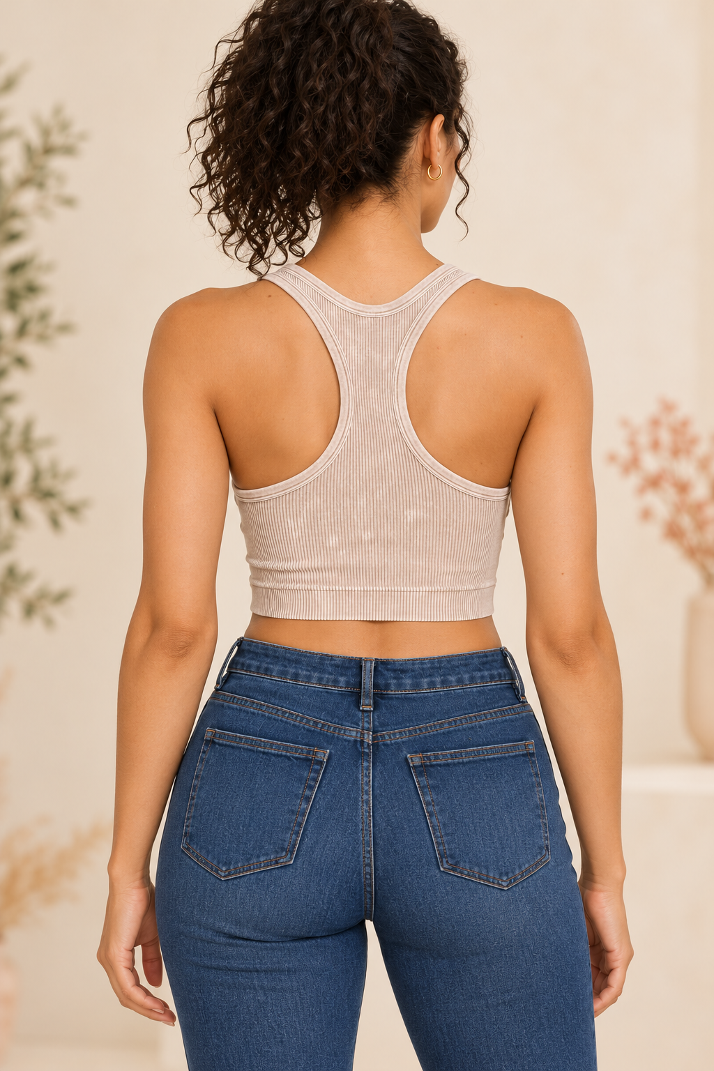 Zenana NTW-6144A Ash Mocha racerback crop brami, back model view