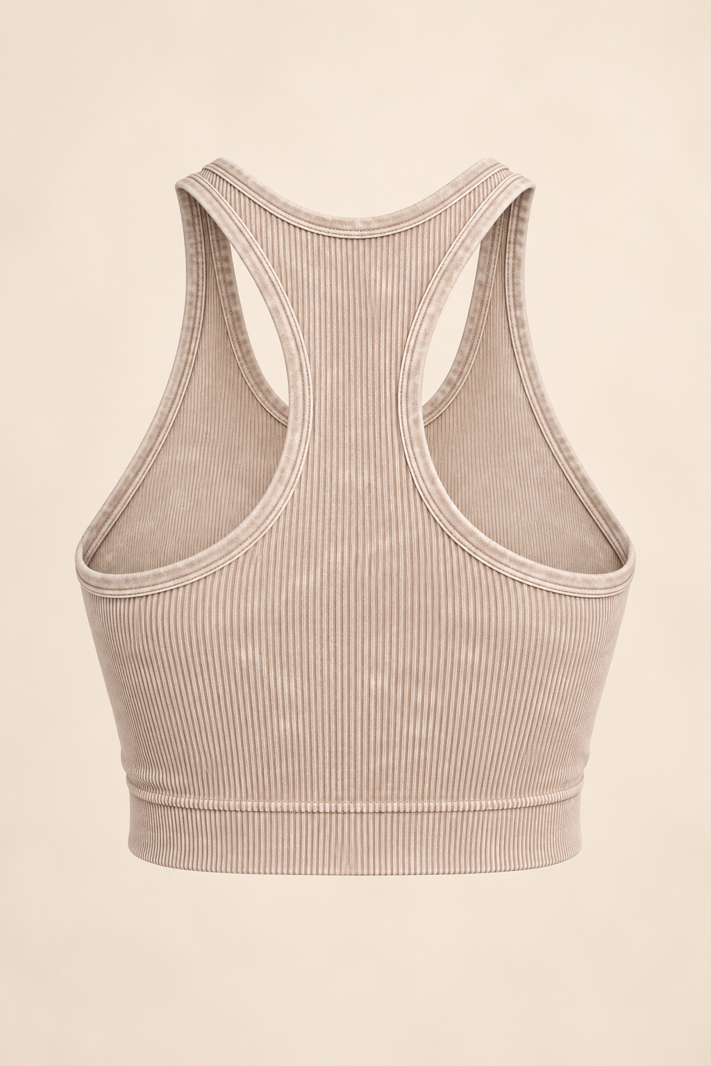 Zenana NTW-6144A Ash Mocha racerback crop brami, back ghost mannequin