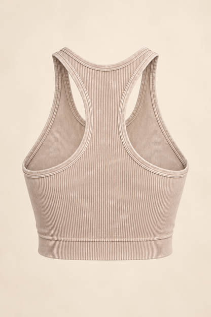 Zenana NTW-6144A Ash Mocha racerback crop brami, back ghost mannequin