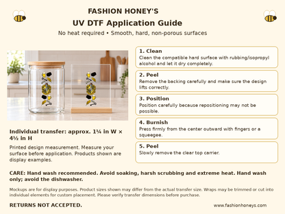 Fashion Honey's bee-themed no-heat UV DTF application guide