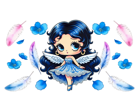 Blue Winged Betty Boop UV DTF Cup Wrap — Optional Cut-Apart Sheet