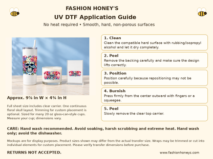 Fashion Honey's UV DTF no-heat application guide, full carrier 9⅞ by 4¾ inches