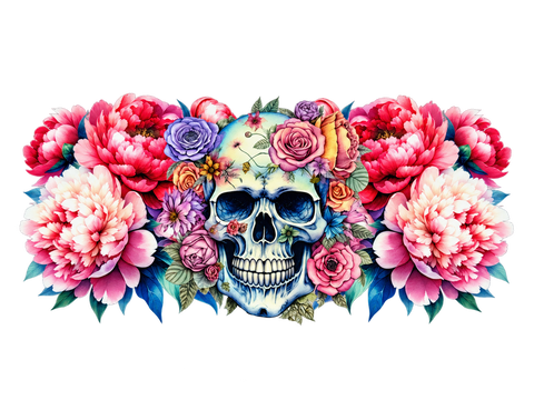 Floral Skull & Pink Peonies UV DTF Cup Wrap Transfer